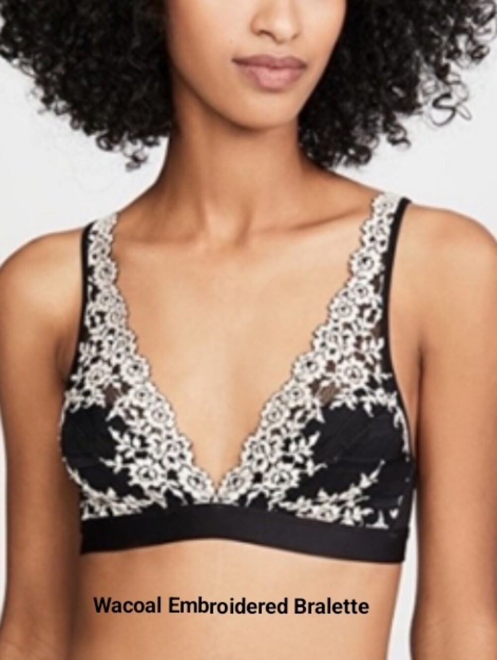 Wacoal Black Bralette Ivory Floral Embroidery Size 34 Lightweight - Picture 6 of 11
